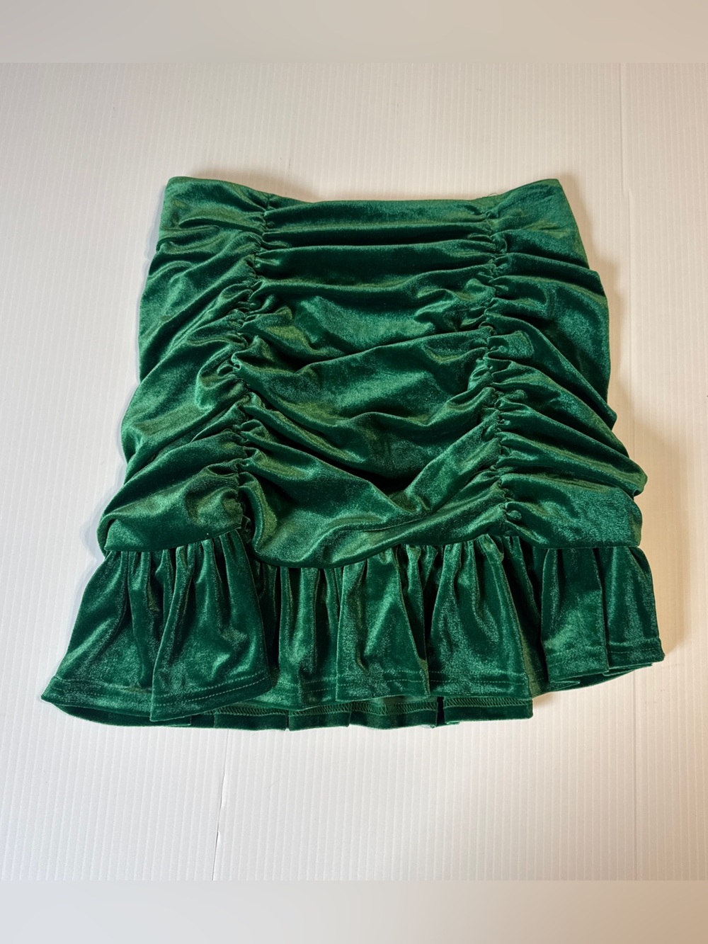 Collective The Label Emerald Green Velvet Ruched Ruffle Mini Skirt US 2 Y2K Goth